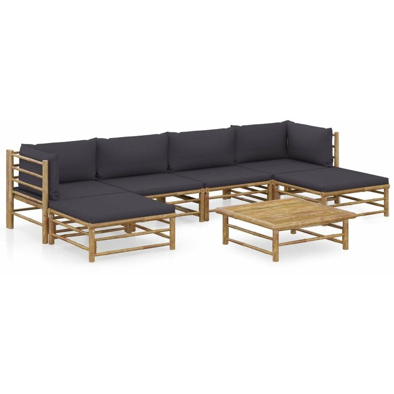 

Happyshopping - Set de muebles de jardin 7 piezas bambu y cojines gris oscuro