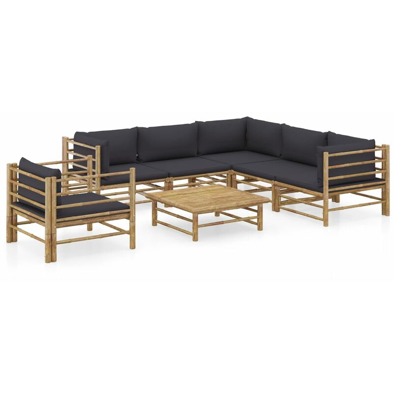 

Set de muebles de jardín 7 piezas bambú y cojines gris oscuro