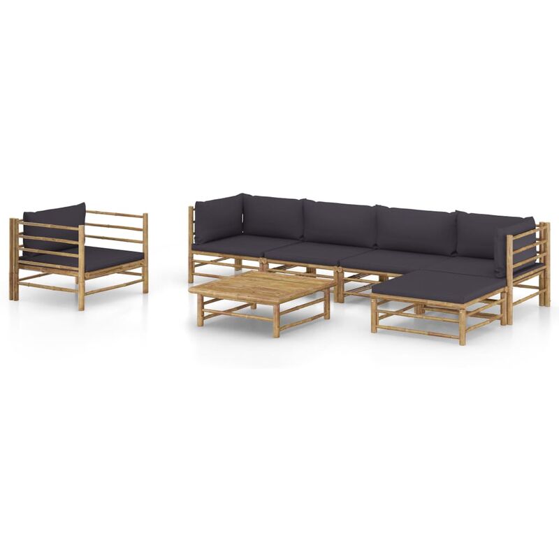 

Set de muebles de jardín 7 piezas bambú y cojines gris oscuro