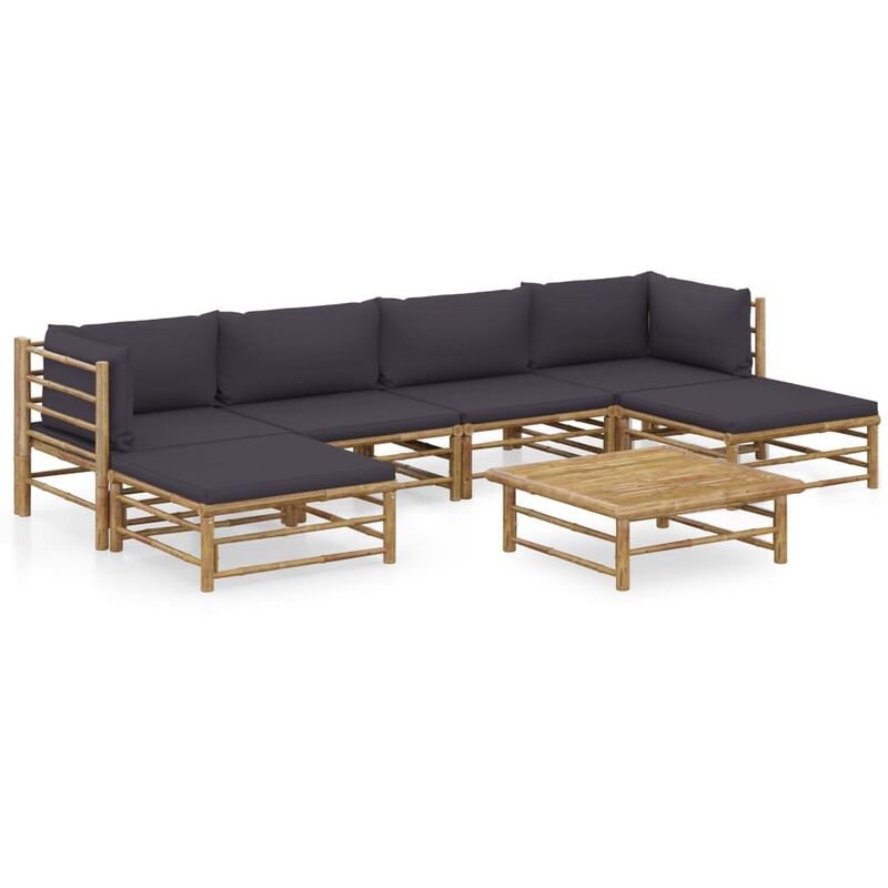 

Set de muebles de jardín 7 piezas bambú y cojines gris oscuro