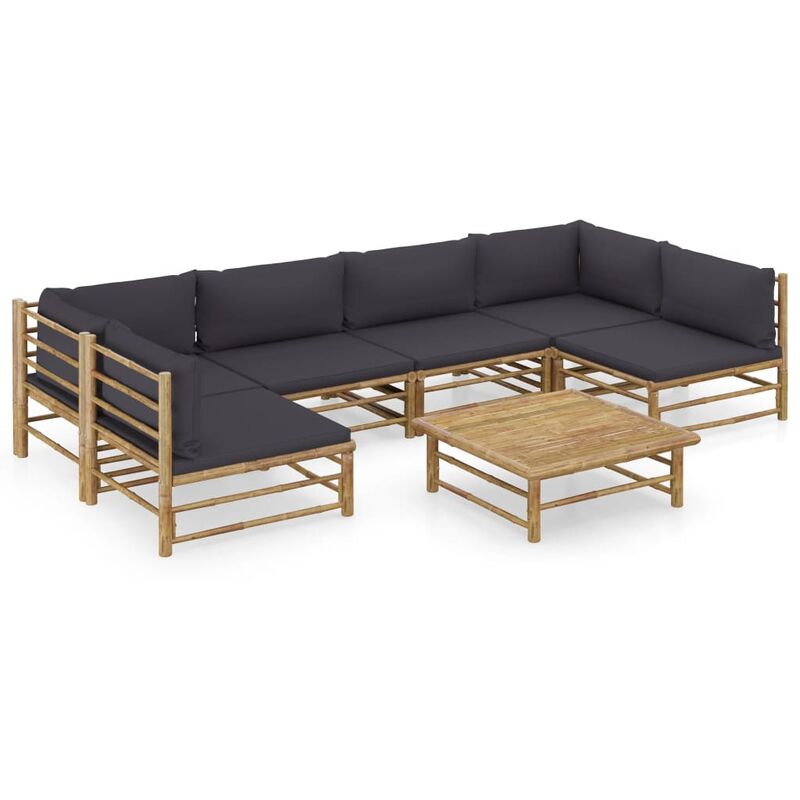 

Set de muebles de jardín 7 piezas bambú y cojines gris oscuro