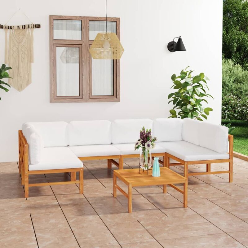 

Set de muebles de jardín 7 pzas madera de teca y cojines crema