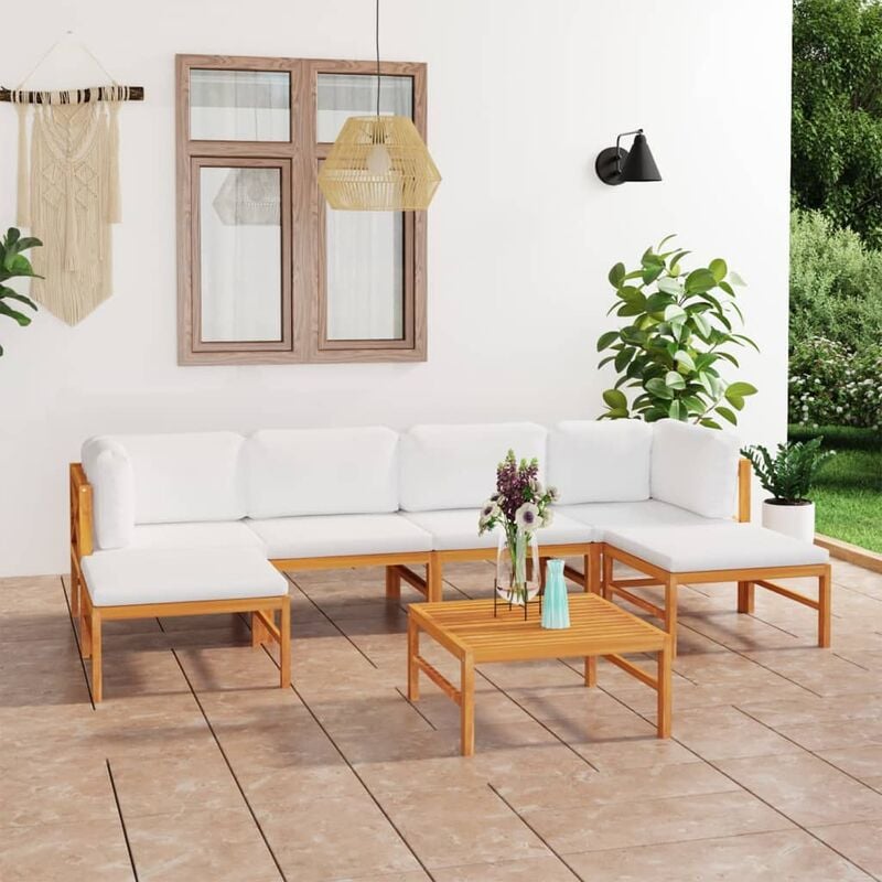 

Set de muebles de jardín 7 pzas madera de teca y cojines crema