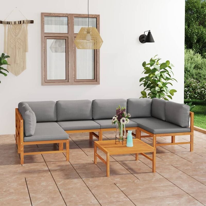 

Set de muebles de jardín 7 pzas madera de teca y cojines gris