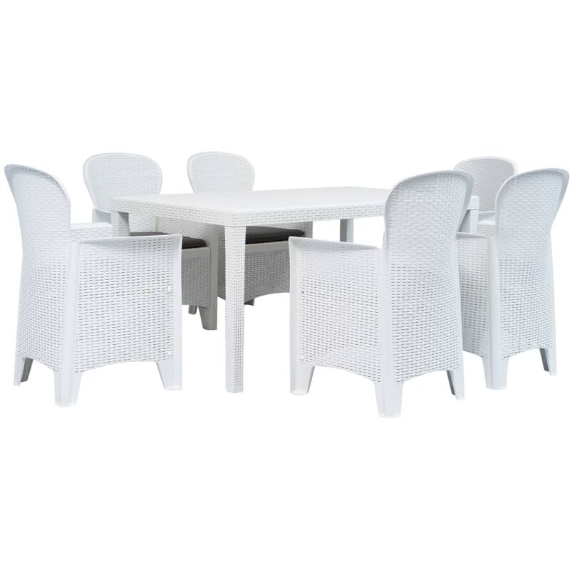 

Set de muebles de jardín 7 pzas plástico blanco aspecto ratán
