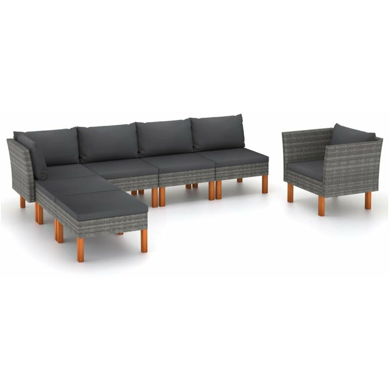 

Happyshopping - Set de muebles de jardin 7 pzas ratan sintetico eucalipto gris