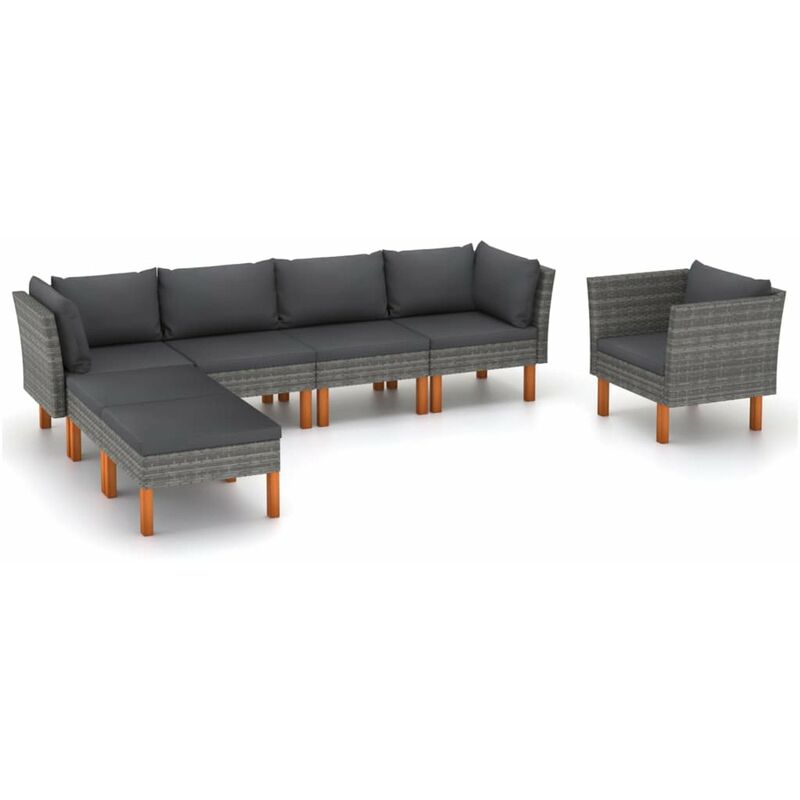 

Set de muebles de jardin 7 pzas ratan sintetico eucalipto gris