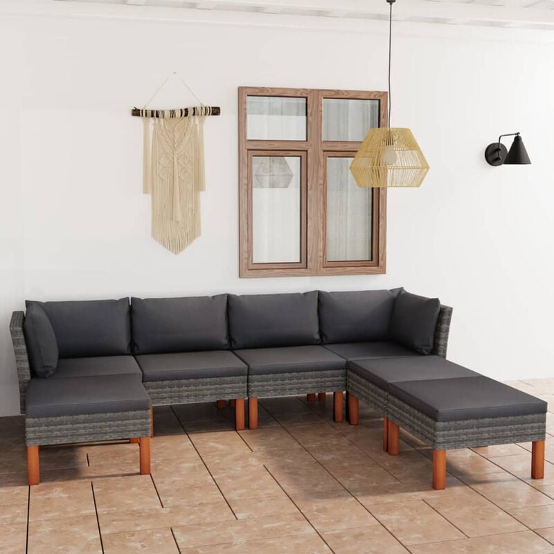 

Happyshopping - Set de muebles de jardin 7 pzas y cojines ratan sintetico gris