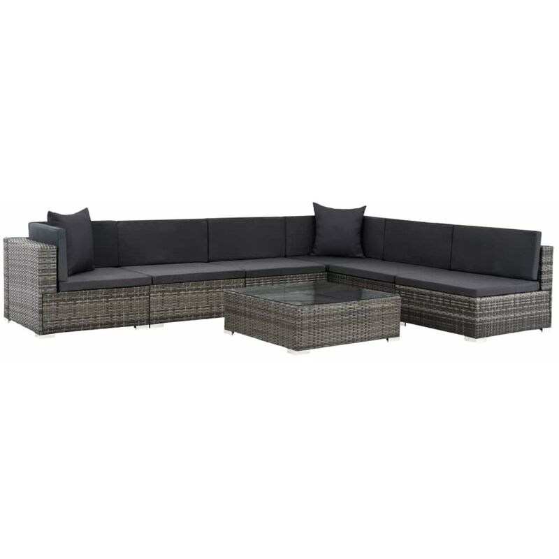 

Set de muebles de jardin 7 pzas y cojines ratan sintetico gris