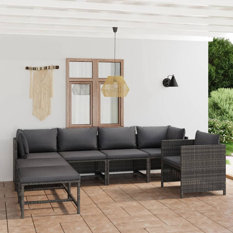 

Happyshopping - Set de muebles de jardin 7 pzas y cojines ratan sintetico gris