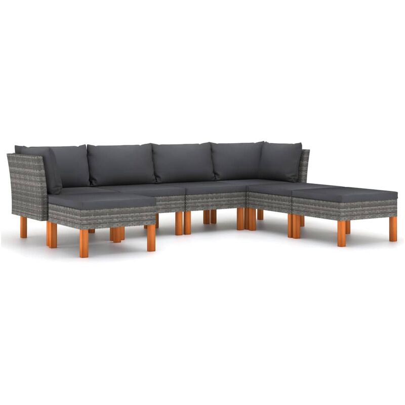 

Set de muebles de jardín 7 pzas y cojines ratán sintético gris