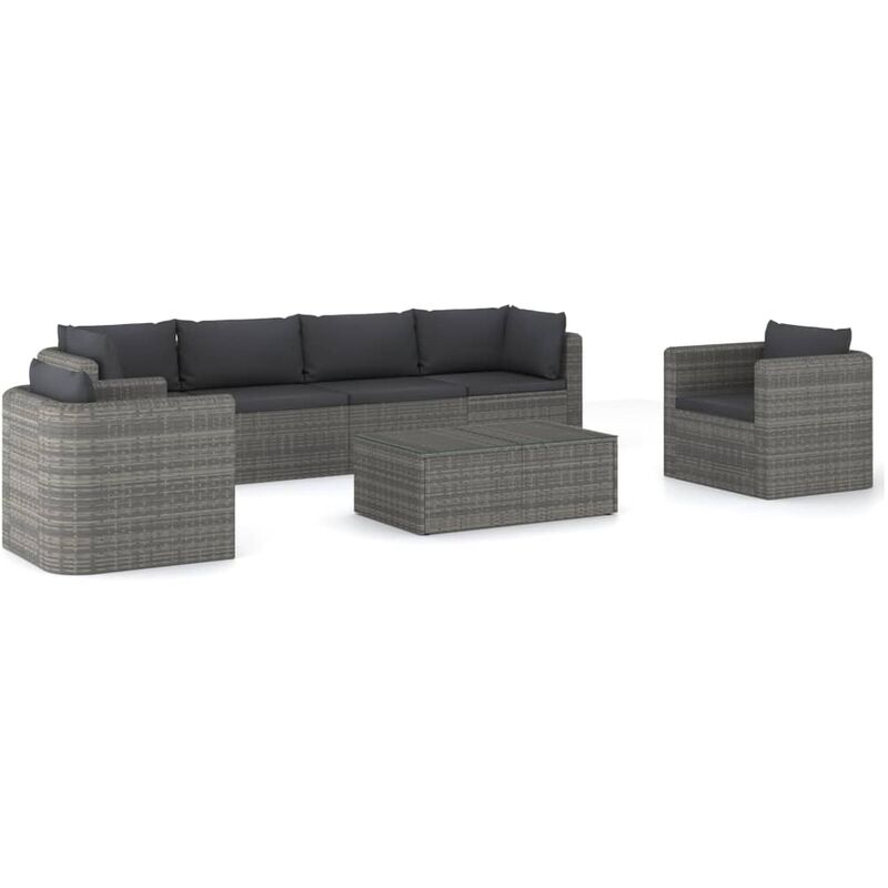 

Set de muebles de jardín 7 pzas y cojines ratán sintético gris