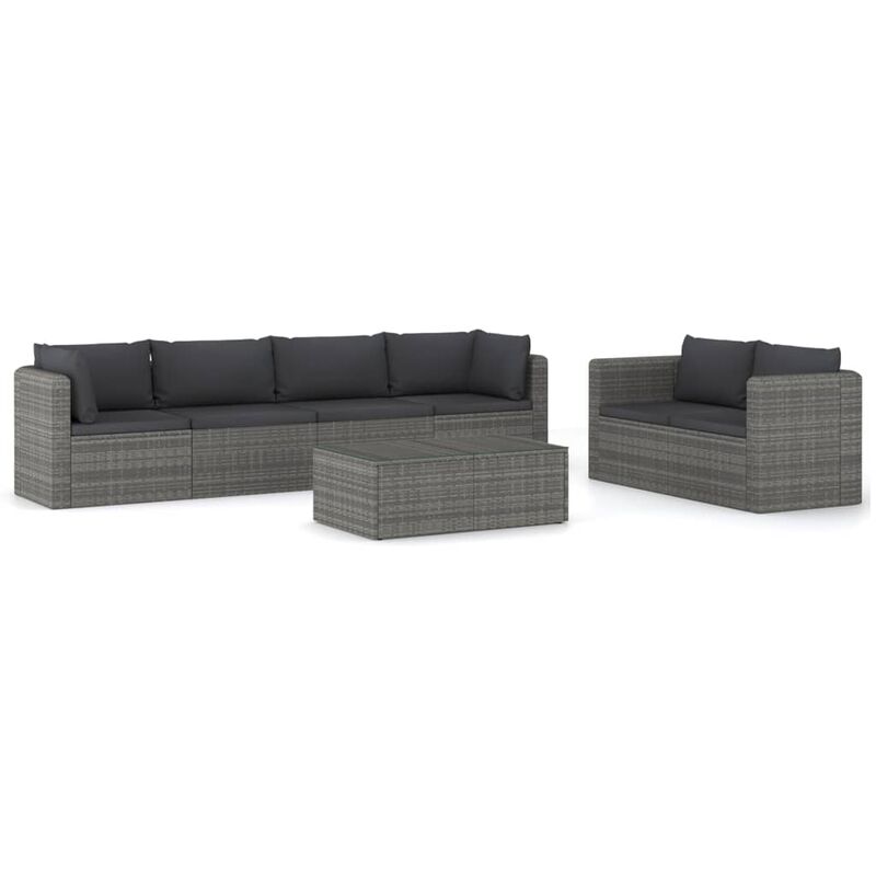 

Set de muebles de jardín 7 pzas y cojines ratán sintético gris
