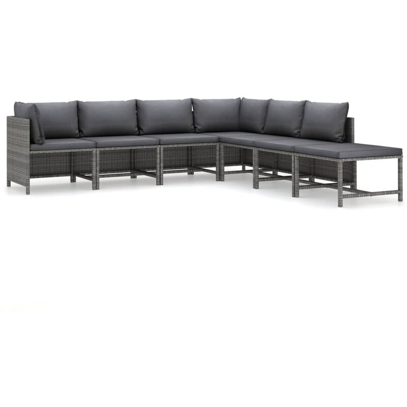 

Set de muebles de jardín 7 pzas y cojines ratán sintético gris