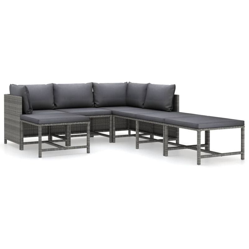 

Set de muebles de jardín 7 pzas y cojines ratán sintético gris
