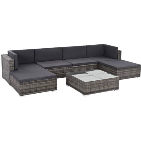 Set de muebles de jardín 7 pzas y cojines ratán sintético gris