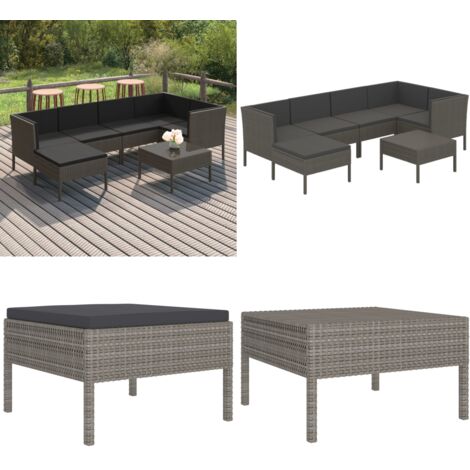 Set de muebles de jardín 7 pzas y cojines ratán sintético gris - Muebles de jardín - Tumbonas de jardín