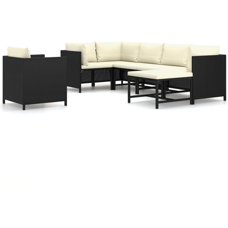

Set de muebles de jardín 7 pzas y cojines ratán sintético negro