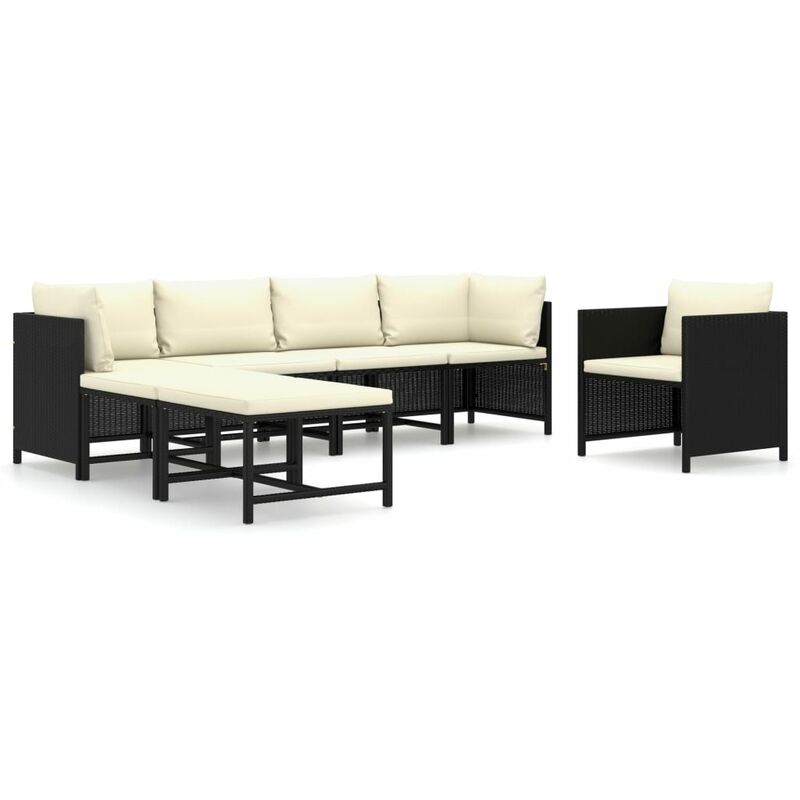 

Set de muebles de jardín 7 pzas y cojines ratán sintético negro