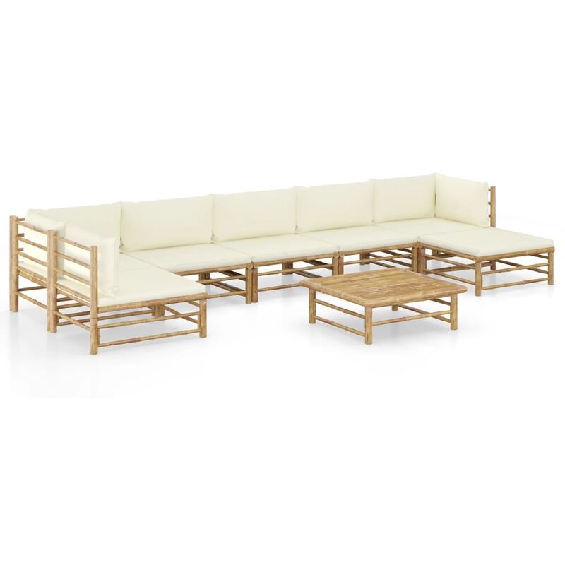

Set de muebles de jardín 8 piezas bambú y cojines blanco crema