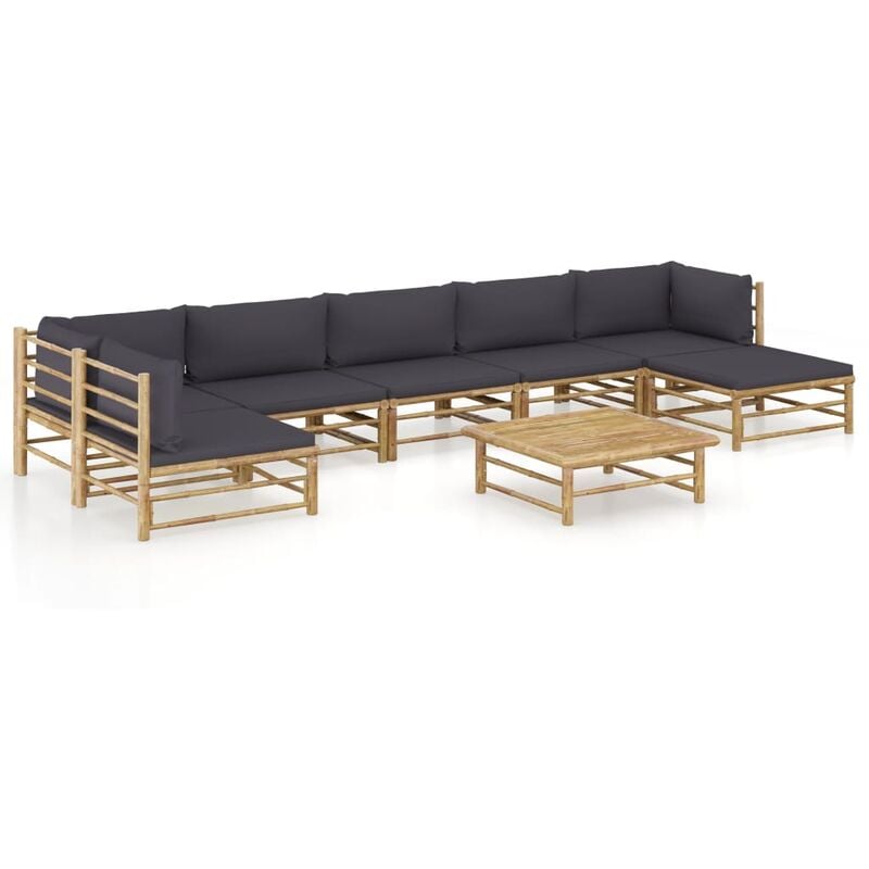 

Set de muebles de jardín 8 piezas bambú y cojines gris oscuro