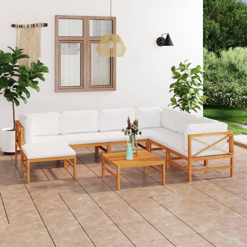 

Set de muebles de jardín 8 pzas madera de teca y cojines crema