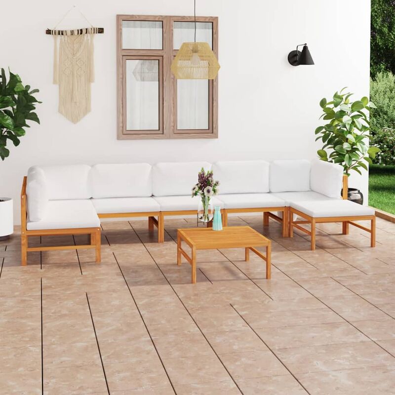 

Set de muebles de jardín 8 pzas madera de teca y cojines crema