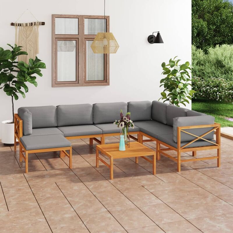 

Set de muebles de jardín 8 pzas madera de teca y cojines gris