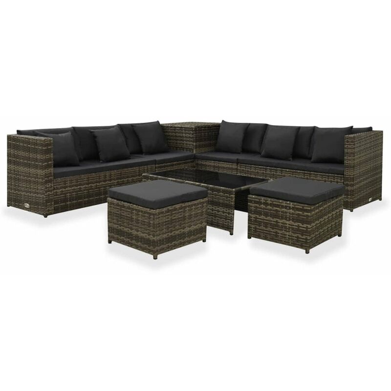 

Set de muebles de jardin 8 pzas y cojines ratan sintetico gris