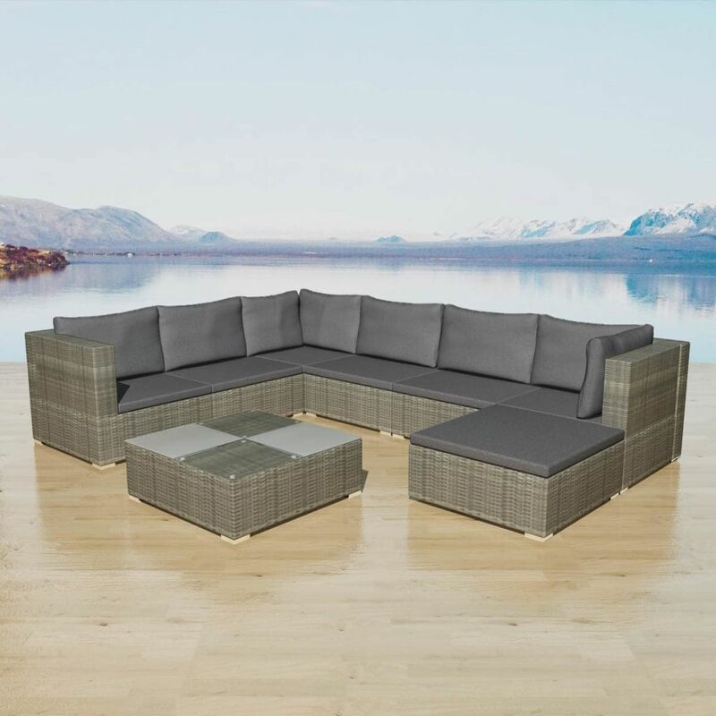 

Set de muebles de jardin 8 pzas y cojines ratan sintetico gris