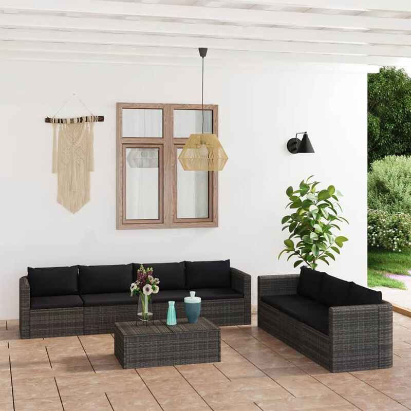 

Happyshopping - Set de muebles de jardin 8 pzas y cojines ratan sintetico gris