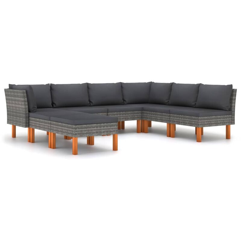 

Set de muebles de jardín 8 pzas y cojines ratán sintético gris
