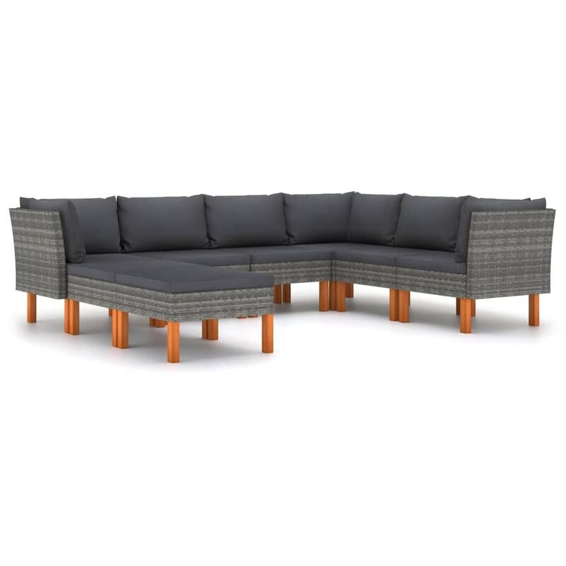 

Set de muebles de jardín 8 pzas y cojines ratán sintético gris