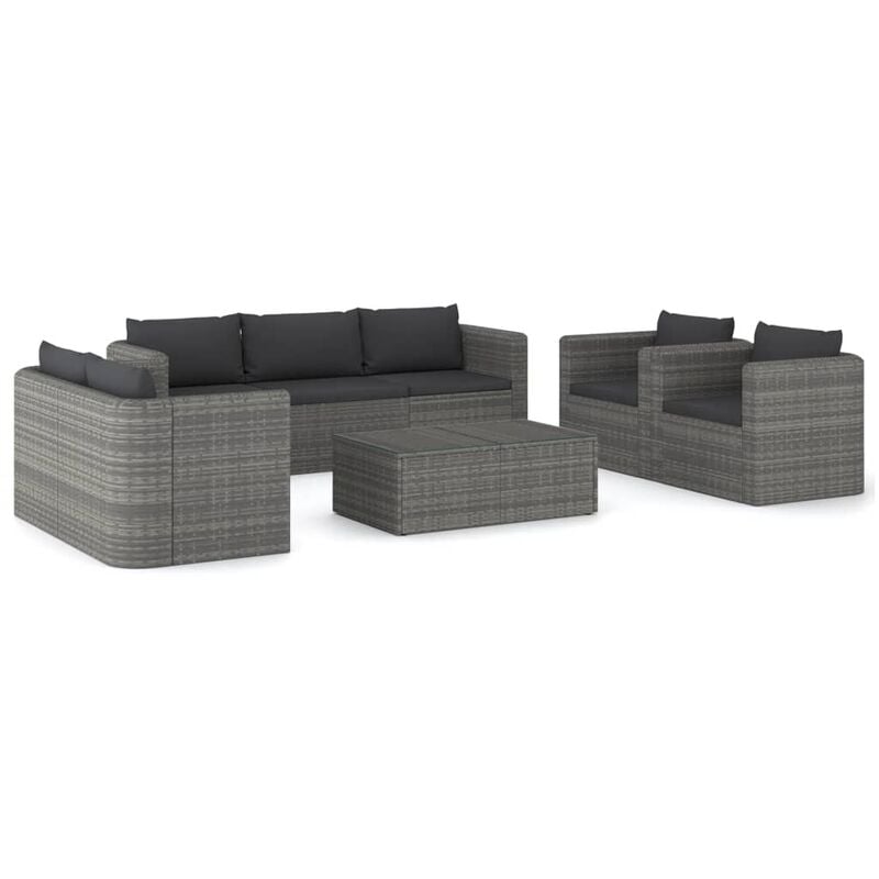 

Set de muebles de jardín 8 pzas y cojines ratán sintético gris