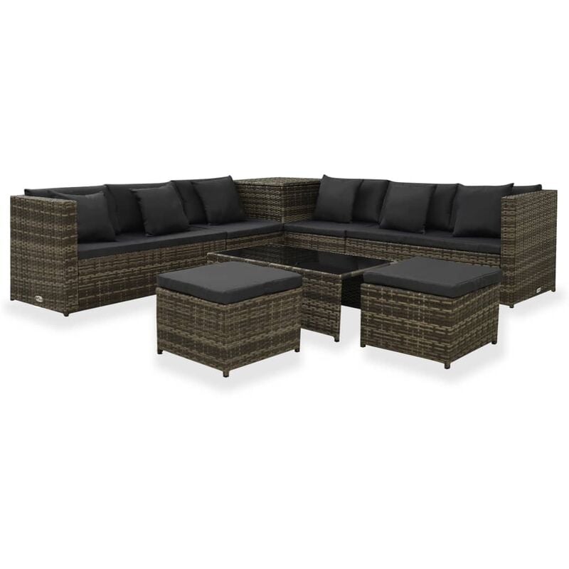 

Set de muebles de jardín 8 pzas y cojines ratán sintético gris