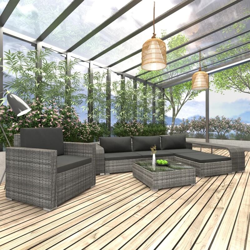 

Set de muebles de jardín 8 pzas y cojines ratán sintético gris
