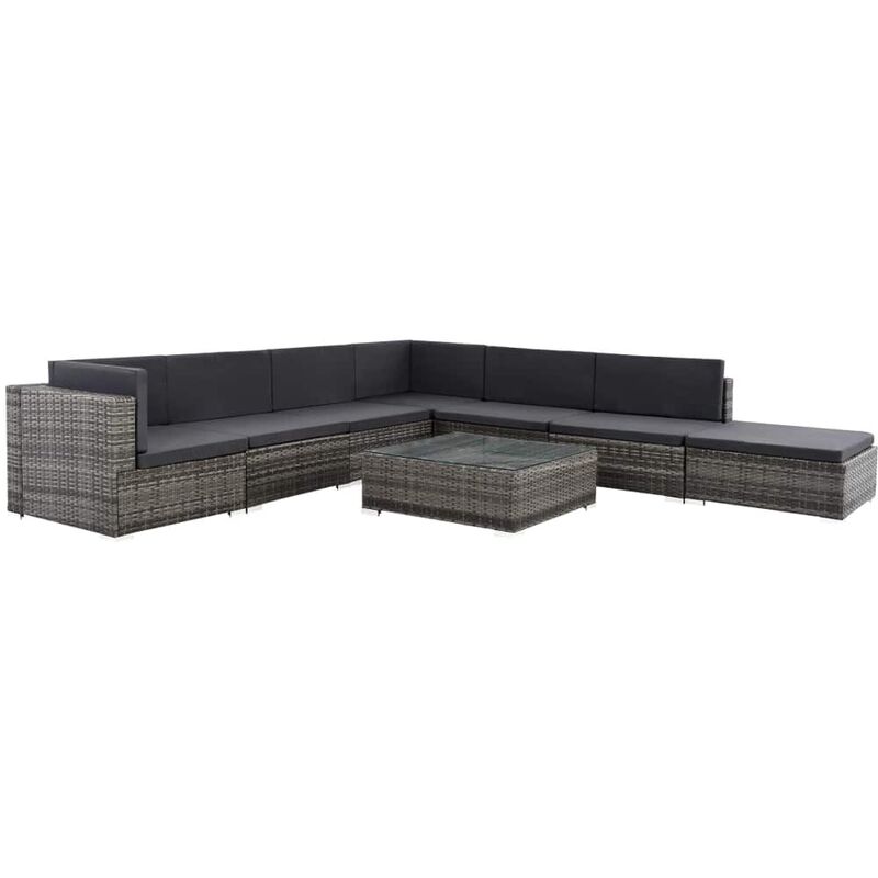 

Set de muebles de jardín 8 pzas y cojines ratán sintético gris