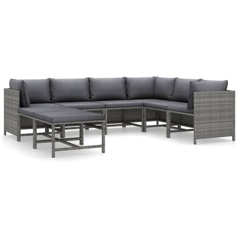 

Set de muebles de jardín 8 pzas y cojines ratán sintético gris