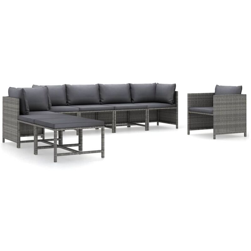 

Set de muebles de jardín 8 pzas y cojines ratán sintético gris