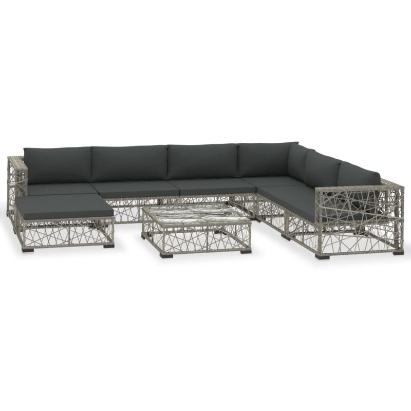 

Set de muebles de jardín 8 pzas y cojines ratán sintético gris - Gris - Vidaxl