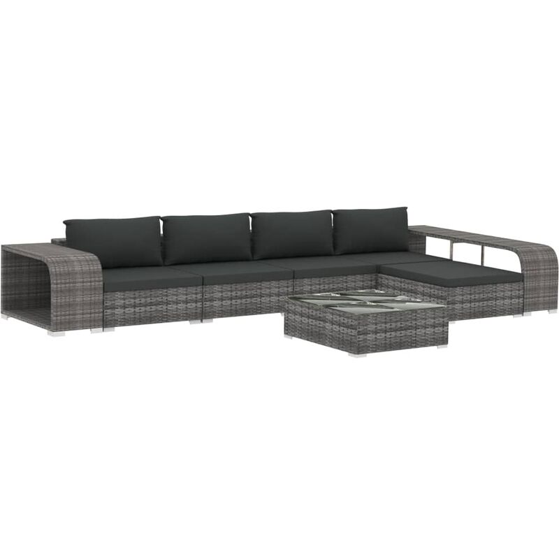 

Set de muebles de jardín 8 pzas y cojines ratán sintético gris - Gris - Vidaxl