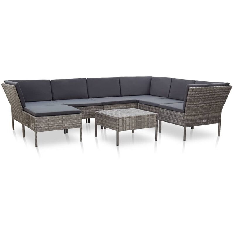 

vidaXL Set de muebles de jardín 8 pzas y cojines ratán sintético gris - Gris