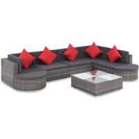 Set de muebles de jardín 8 pzas y cojines ratán sintético gris