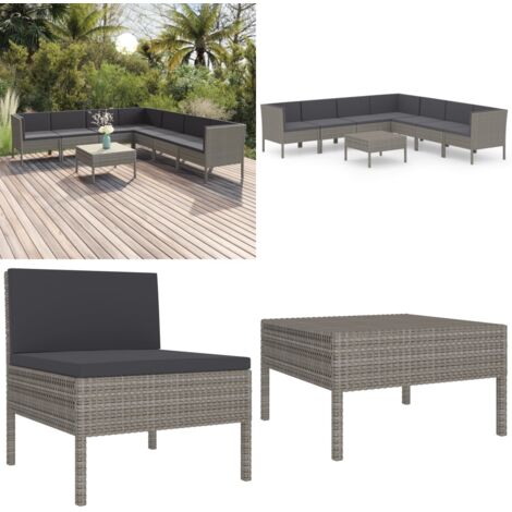 Set de muebles de jardín 8 pzas y cojines ratán sintético gris - Salón de jardín - Tumbonas