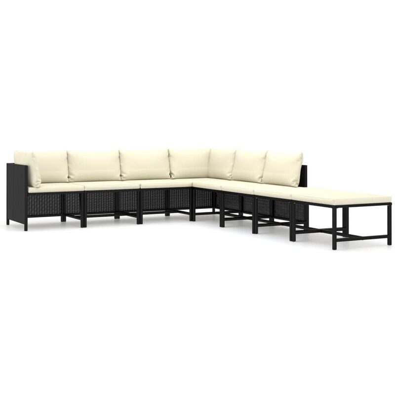 

Set de muebles de jardín 8 pzas y cojines ratán sintético negro