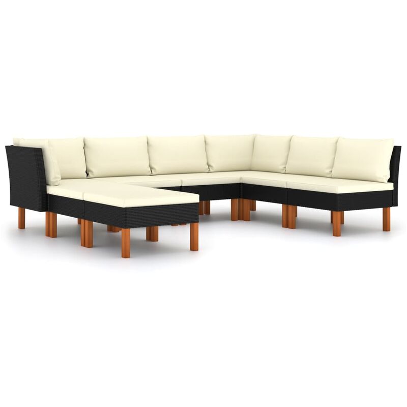 

Set de muebles de jardín 8 pzas y cojines ratán sintético negro