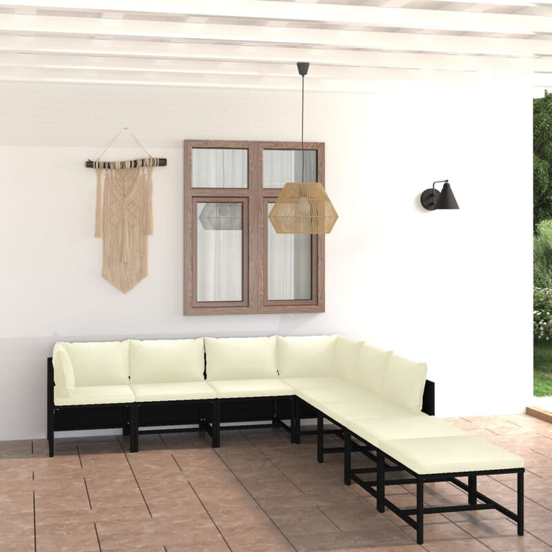 

Set de muebles de jardin 8 pzas y cojines ratan sintetico negro