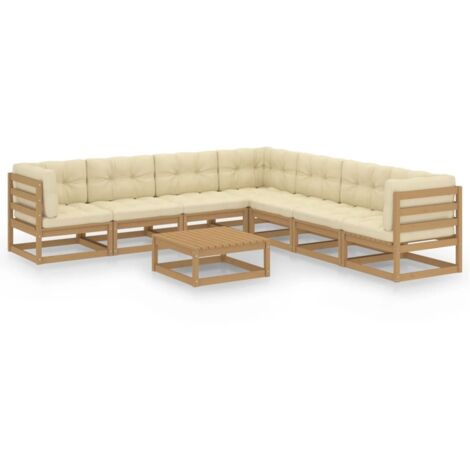 Set de muebles de jardín 8 pzs cojines madera pino marrón miel