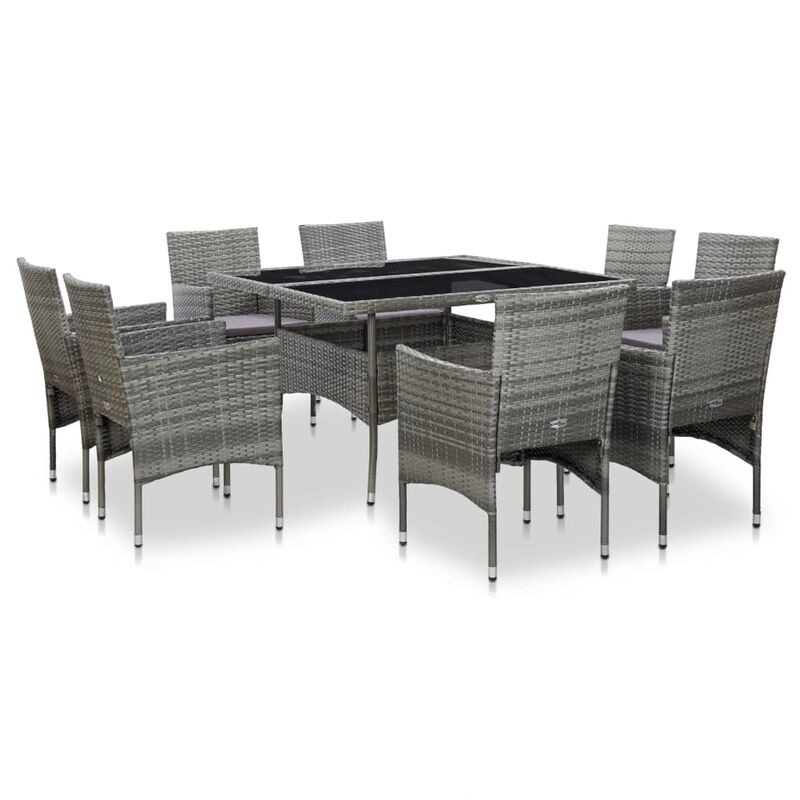 

Set de muebles de jardín 9 piezas ratán sintético y vidrio gris