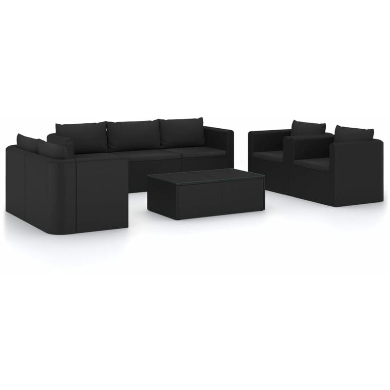 

Set de muebles de jardín 9 pzas cojines ratán sintético negro